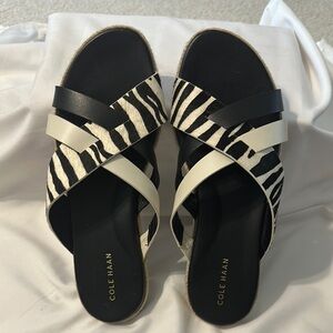 Cole Haan Women's Zebra Print Sandals - Black and White